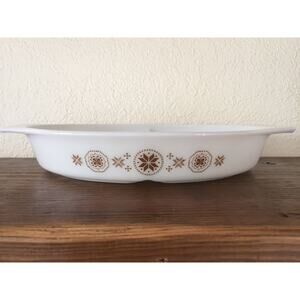 Pyrex Vintage Town & Country #963 Divided Dish Casserole Platter 1.5qt No Lid